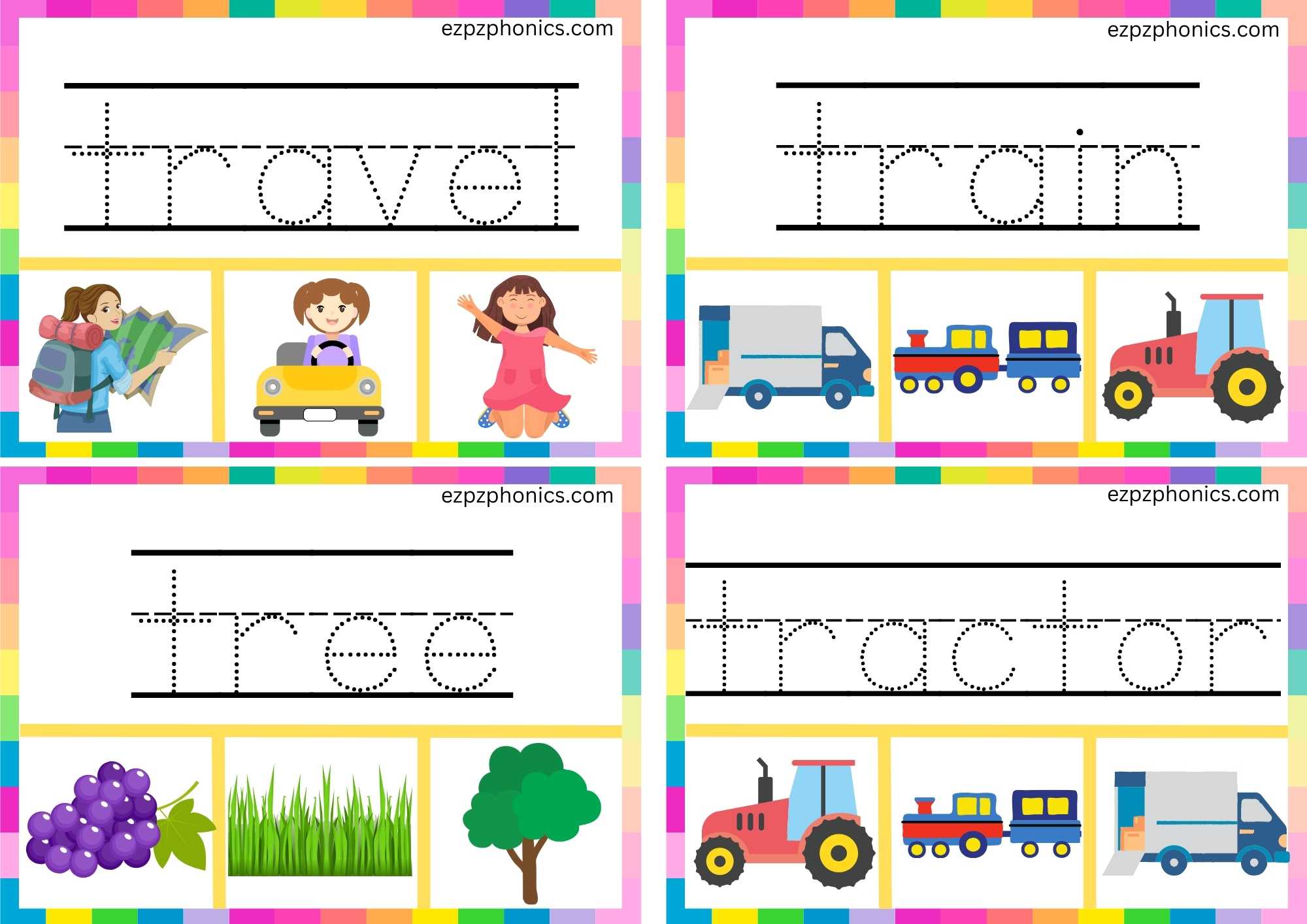 TR Beginning Blends Clip Cards Trace The Words And Clip The Correct Images Set 1